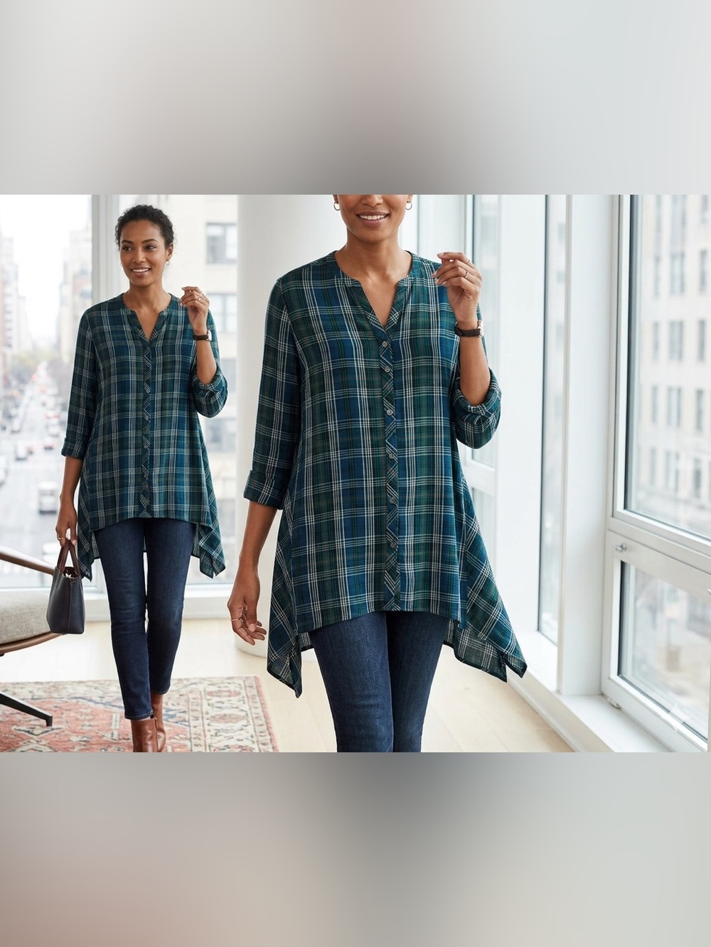 J. JILL green Plaid Button Down Shirt Size XL women Long Sleeve Casual J15